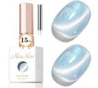 KRISNICE 0.5 OZ Cat Eye Gel Polish with Magnet 15ML Holographic Glitter Shimmer Translucent Jelly Color Magnetic Nail Polish Salon DIY at Home (Mermaid Baby Blue, MY050)