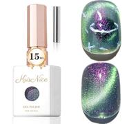 KRISNICE 0.5 OZ Cat Eye Gel Polish with Magnet 15ML Holographic Glitter Shimmer Translucent Jelly Color Magnetic Nail Polish Salon DIY at Home (Colorful Auroras Cat Magnetic Gel-MY022)