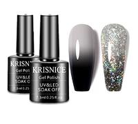 KRISNICE Color Changing Gel Nail Polish Gift Set White Black Glitter Mood Chameleon Soak Off UV LED Thermal Temperature Art Manicure Kit Varnish(White Black-WB2-003)