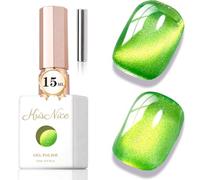 KRISNICE Jelly Glass Cat Eye Gel Polish with Magnet 15ML Holographic Glitter Shimmer Translucent Sheer Color Magnetic Nail Polish Salon DIY at Home (Glass Green-MY004)