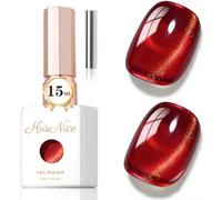 KRISNICE Jelly Glass Cat Eye Gel Polish with Magnet 15ML Holographic Glitter Shimmer Translucent Sheer Color Magnetic Nail Polish Salon DIY at Home (Sunny Blood Red-MY040)
