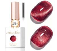 KRISNICE Jelly Glass Cat Eye Gel Polish with Magnet 15ML Holographic Glitter Shimmer Translucent Sheer Color Magnetic Nail Polish Salon DIY at Home (Cherry Red Cat Eye-MY026)