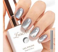KRISNICE Jelly Glass Cat Eye Gel Polish with Magnet 15ML Holographic Glitter Shimmer Translucent Sheer Color Magnetic Nail Polish Salon DIY at Home (Silver Aurora-MY014)