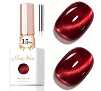 KRISNICE Jelly Glass Cat Eye Gel Polish with Magnet 15ML Holographic Glitter Shimmer Translucent Sheer Color Magnetic Nail Polish Salon DIY at Home (Dreamy Cherry Red, MY036)