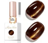 KRISNICE Jelly Glass Cat Eye Gel Polish with Magnet 15ML Holographic Glitter Shimmer Translucent Sheer Color Magnetic Nail Polish Salon DIY at Home (Golden Dark Brown-MY029)