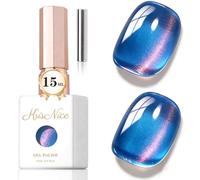 KRISNICE Jelly Glass Cat Eye Gel Polish with Magnet 15ML Holographic Glitter Shimmer Translucent Sheer Color Magnetic Nail Polish Salon DIY at Home (Golden Blue-MY038)