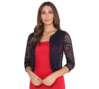 KRISP Women 3/4 Sleeve Collarless Lace Evening Shrug, (Navy, 8), 3918-NVY-08