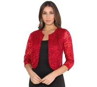 KRISP Women 3/4 Sleeve Collarless Lace Evening Shrug, (Red, 10), 3918-RED-10