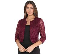 KRISP Women 3/4 Sleeve Collarless Lace Evening Shrug, (Wine, 8), 3918-WIN-08