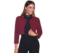 KRISP Women Bow Back Cropped Bolero Jacket 3/4 Sleeve (Wine, 16) 9176-WIN-16