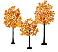 Krissing 3 Pack Light Up Fall Tree, 4Ft, 5Ft, 6Ft Artificial Lighted Fall Maple Tree with Lights Fake Autumn Maple Tree for Fall Home Indoor Outdoor Thanksgiving Fall Decor