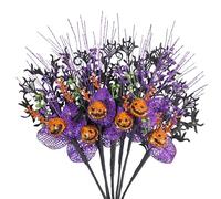Krissing 6pcs Halloween Picks Branches Fake Halloween Glitter Stems with Pumpkins Halloween Black Faux Twigs Black Halloween Flowers for Vases Haunted House Gothic Halloween Centerpieces Decorations