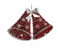Krist+ Christmas Ornament Hanging Tinsel Bells LED Light White Red 52 x 31.5 x 7.5 cm (Pack of 12)