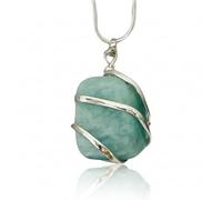 kristalglobe Amazonite Crystal Pendant Necklace for Women & Men - Handmade Raw Healing Stone Pendant with 925 Silver 18" Plated Chain - Natural Gemstone Jewellery for Positive Energy & Gift