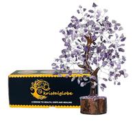 KRISTALGLOBE Amethyst Crystal Tree of Life with 300 Beads - Handmade Bonsai Tree for Spiritual Healing & Peace - Silver Wire Gemstone Tree with Wooden Base