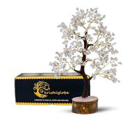 KRISTALGLOBE Clear Quartz Crystal Tree of Life with 300 Natural Quartz Beads - Handmade Bonsai Tree for Clarity Energy and Healing - Gold Wire and Wooden Base