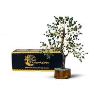 KRISTALGLOBE Green Jade Crystal Tree of Life with 300 Natural Jade Beads - Handmade Bonsai Tree for Prosperity Luck and Healing - Gold Wire and Wooden Base