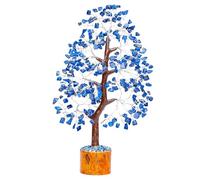 kristalglobe Lapis Lazuli Crystal Tree of Life - Handmade Gemstone Bonsai 300 Natural Beads on Silver Wire & Wooden Base | Spiritual Feng Shui Tree for Meditation & Positive Energy for Home & Office