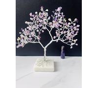 kristalglobe Natural Amethyst Crystal Tree - Handmade Bonsai Tree with Silver Wire & Velvet Base - Chakra Healing Gemstone Tree for Meditation, Home Decor & Energy Balancing
