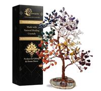 kristalglobe Seven Chakra Crystal Tree of Life Handmade Bonsai with 300 Natural Gemstones | Copper Wire & Agate Slice Base | Reiki Feng Shui Meditation Decor | Spiritual Home Office Gift