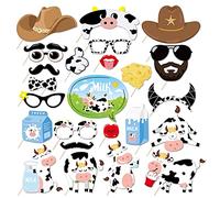 Kristin Paradise 25Pcs Cow Photo Booth Props with Stick, Farm Animals Theme Selfie Props, Cow Print Birthday Party Supplies, Moo Photography Backdrop Decorations