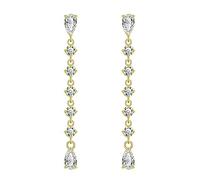 KristLand 925 Sterling Silver Ear Pin White Gold Plated Women Dangle Drop Earrings with Water Drop Zirconia Stone Party Gifts for Ladies Girl