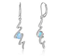 KristLand 925 Sterling Silver Earrings with Blue Opal Stone Cubic Zirconia Stone Dangle Earrings Jewelry Birthday for Women Ladies