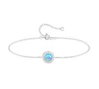 KristLand 925 Sterling Silver Gold Plated Bracelets with Opal Simple Design Delicate Round Pendant Gift for Women Ladies