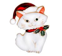 KristLand - Cute Christmas Costume White Enamel Cat Brooch for Women Animal Christmas Broche Corsage Pins