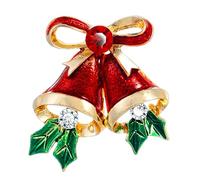KristLand - Cute Enamel Small Christmas Bell Brooch for Women Bownot Christmas Broche Corsage Pins