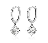 KristLand Dangle Hoop Earrings 18K Gold Plated Round Pendant Prong Cubic Zirconia Jewelry for Ladies Girls Women