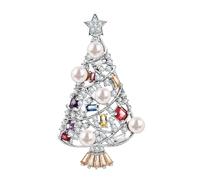 KristLand Elegant Christmas Tree Brooch Sparkling Zirconia Pearl Holiday Jewelry Gold Plated Festive Brooch Pin for Women Christmas Party Outfits Coats Scarves Winter Wedding Accessories Gift