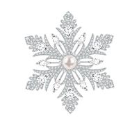 KristLand Elegant Snowflake Brooch with Sparkling Zirconia Stones and Pearl Center Gold Plated Winter Jewelry Christmas Jewelry for Women Festive Accessories Scarves Coats Party Outfits Wedding Pin