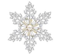 KristLand Elegant Snowflakes Brooch with Sparkly Zirconia Stone Pearl White Gold Plated Flower Brooch Pin Weddings Christmas Scarfs Outfits Pin Gift for Women Ladies