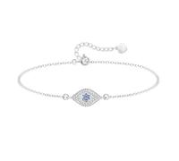 KristLand Evil Eye Silver Bracelet 925 Sterling Silver With Cubic Zirconia Hand Chain White Gold Plated Adjustable for Women Ladies Girl Holiday Birthday Gifts, 24BSZ16S