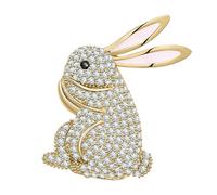 KristLand Fashion Rabbit Brooch with Sparkly Zirconia Stone Animal Brooch Pin Art Deco Cute Bunny Brooch Pin Party Birthday Easter Gifts for Women Men