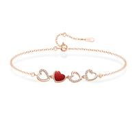 KristLand Heart Silver Bracelet for Women 925 Sterling Silver Bracelet Rose Gold Plated Adjustable Silver Bracelet Sparkly Heart Cubic Zirconia Hand Chain Gift for Ladies Girl