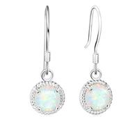 KristLand Moonlight Collection 925 Silver Drop Earrings Prong Created White Opal Hook Earrings 9MM Pendant for Women Girlfriend Wife Daughter Gift Box White Opal