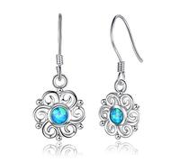 KristLand Moonlight Collection 925 Silver Drop Earrings Prong Created White Opal Hook Earrings 9MM Pendant for Women Girlfriend Wife Daughter Gift Box White Opal