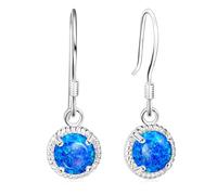 KristLand Moonlight Collection 925 Silver Drop Earrings Prong Created White Opal Hook Earrings 9MM Pendant for Women Girlfriend Wife Daughter Gift Box Blue Opal