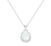 KristLand Moonlight Collection S925 Silver Cubic Zirconia Created Opal Twist Teardrop Water Drop Jewelry Necklace Pendant Adjustable Chain for Women Girlfriend 13MM Pendant