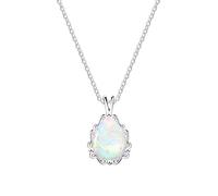 KristLand Moonlight Collection S925 Silver Cubic Zirconia Created Opal Twist Teardrop Water Drop Jewelry Necklace Pendant Adjustable Chain for Women Girlfriend 10MM Pendant