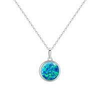 KristLand Moonlight Collection S925 Silver Necklace with Opal Simple Design Delicate Round Pendant for Women Girlfriend Wife Daughter Gift Box Green Blue Opal 14mm Pendant