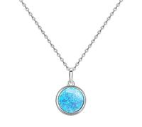 KristLand Moonlight Collection S925 Silver Necklace with Opal Simple Design Delicate Round Pendant for Women Girlfriend Wife Daughter Gift Box Blue Opal 14mm Pendant