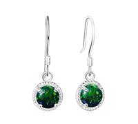 KristLand Moonlight S925 Silver Drop Earrings Prong Created Green Opal Hook Earrings 9MM Pendant for Women Girlfriend Wife Daughter Gift Box Green Opal