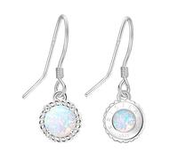 KristLand Moonlight S925 Silver Drop Earrings Prong Created White Opal Hook Earrings 9MM Pendant for Women Girlfriend Wife Daughter Gift Box White Opal