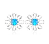 KristLand Opal Flower Earrings 925 Sterling Silver Earrings with Beautiful Blue Opal Stone for Women Ladies Girls Birthday Jewelry Gift Box