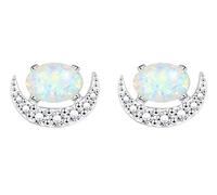 KristLand Opal Moon Earrings 925 Sterling Silver Stud Earrings Gold Plated Earring with Sparkly Cubic Zirconia Jewelry Gift for Woman Ladies Girls