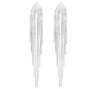 KristLand Retro 925 Sterling Silver Earpin Chain Tassel Long Dangle Stud Earrings White Gold Plated Weddings/Bridal/Woman Jewellery Silver Colour Tassel