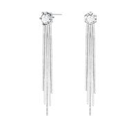KristLand Retro 925 Sterling Silver Earpin Chain Tassel Long Dangle Stud Earrings White Gold Plated Weddings Bridal Woman Jewellery